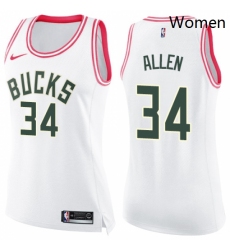 Womens Nike Milwaukee Bucks 34 Ray Allen Swingman WhitePink Fashion NBA Jersey