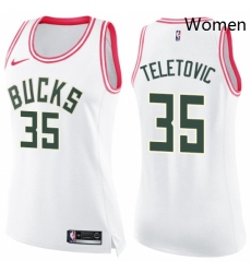 Womens Nike Milwaukee Bucks 35 Mirza Teletovic Swingman WhitePink Fashion NBA Jersey