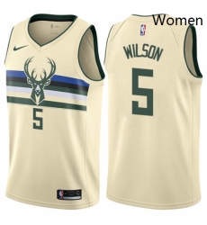 Womens Nike Milwaukee Bucks 5 D J Wilson Swingman Cream NBA Jersey City Edition 