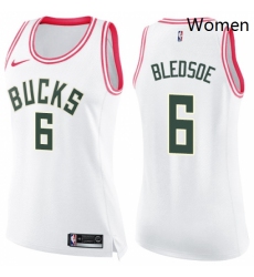 Womens Nike Milwaukee Bucks 6 Eric Bledsoe Swingman WhitePink Fashion NBA Jersey 
