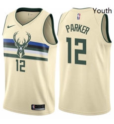 Youth Nike Milwaukee Bucks 12 Jabari Parker Swingman Cream NBA Jersey City Edition
