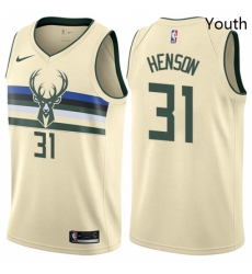 Youth Nike Milwaukee Bucks 31 John Henson Swingman Cream NBA Jersey City Edition 
