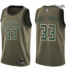 Youth Nike Milwaukee Bucks 33 Kareem Abdul Jabbar Swingman Green Salute to Service NBA Jersey 