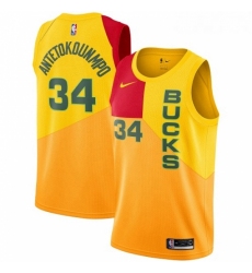 Youth Nike Milwaukee Bucks 34 Giannis Antetokounmpo Swingman Yellow NBA Jersey City Edition
