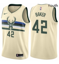 Youth Nike Milwaukee Bucks 42 Vin Baker Swingman Cream NBA Jersey City Edition