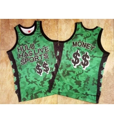 Men Hulu Has Live Sports Green $$ Money Stitched Basketball Jersey