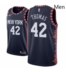 Men NBA 2018 19 New York Knicks 42 Lance Thomas City Edition Navy Jersey 