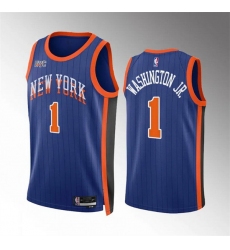 Men New Yok Knicks 1 Duane Washington Jr Blue 2023 24 City Edition Stitched Basketball Jersey