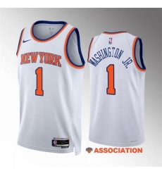 Men New Yok Knicks 1 Duane Washington Jr White Association Edition Stitched Basketball Jersey
