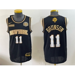 Men New Yok Knicks  11 Jalen Brunson Black Gold 2026 Finals   Eastern Conference Champions Patch Stitched Jersey