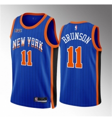 Men New Yok Knicks 11 Jalen Brunson Blue 2023 24 City Edition Stitched Basketball Jersey