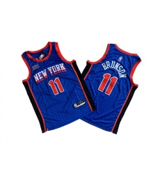 Men New Yok Knicks 11 Jalen Brunson Blue City Edition Stitched Basketball Jersey