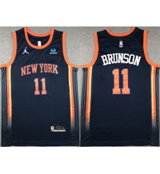 Men New Yok Knicks 11 Jalen Brunson Navy 2023 Statement Edition Stitched Basketball Jersey