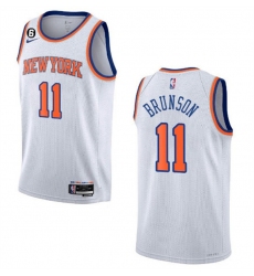 Men New Yok Knicks 11 Jalen Brunson White With NO 6 Patch Stitched Basketball Jersey