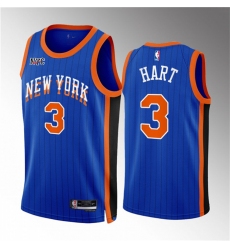 Men New Yok Knicks 3 Josh Hart Blue 2023 24 City Edition Stitched Basketball Jersey