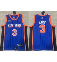 Men New Yok Knicks 3 Josh Hart Blue 2023 24 City Edition Stitched Basketball Jersey