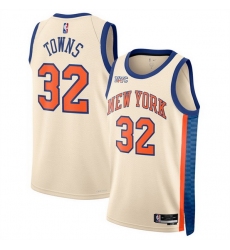 Men New Yok Knicks 32 Karl Anthony Towns Cream 2025 26 City Edition Stitched Basketball Jersey