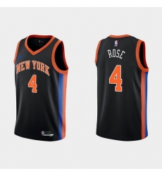 Men New Yok Knicks 4 Derick Rose 2022 23 Black City Edition Stitched Basketball Jersey
