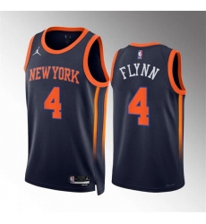 Men New Yok Knicks 4 Malachi Flynn Navy Statement Edition Stitched Basketball Jersey