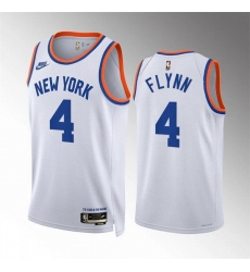 Men New Yok Knicks 4 Malachi Flynn White 2021 22 City Edition Stitched Basketball Jersey