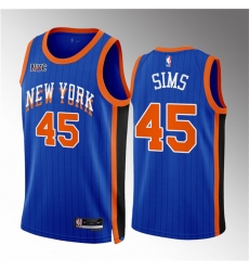 Men New Yok Knicks 45 Jericho Sims Blue 2023 24 City Edition Stitched Basketball Jersey