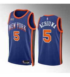 Men New Yok Knicks 5 Precious Achiuwa Blue 2023 24 City Edition Stitched Basketball Jersey