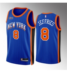 Men New Yok Knicks 8 DaQuan Jeffries Blue 2023 24 City Edition Stitched Basketball Jersey