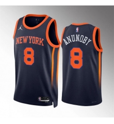Men New Yok Knicks 8 OG Anunoby Navy Statement Edition Stitched Basketball Jersey