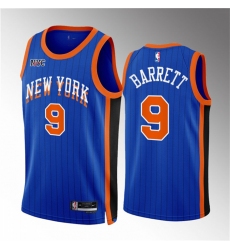 Men New Yok Knicks 9 RJ Barrett Blue 2023 24 City Edition Stitched Basketball Jersey