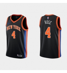 Men New Yok New York Knicks 4 Derick Rose 2022 23 Black City Edition Stitched Basketball Jersey