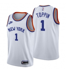 Men New York Knicks 1 Obi Toppin Men Nike Releases Classic Edition NBA 75th Anniversary Jersey White
