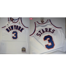 Men New York Knicks John Starks #3 White Mitchell Ness Stitched Jersey