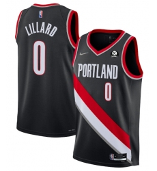 Men Portland Trail Portland Blazers 0 Damian Lillard Black 2021 22 Icon Edition 75th Anniversary Stitched Basketball Jersey