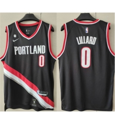 Men Portland Trail Portland Blazers 0 Damian Lillard Black With No 6 Patch Stitched Basketball Jersey