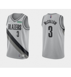 Men Portland Trail Portland Blazers 3 C J  McCollum Grey Earned Edition Stitched Basketball Jersey