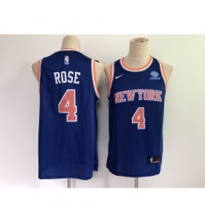 Men's New York Knicks #4 Derrick Rose Blue Stitched Basketball Jersey