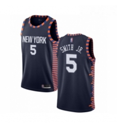 Mens New York Knicks 5 Dennis Smith Jr Authentic Navy Blue Basketball Jersey 2018 19 City Edition 