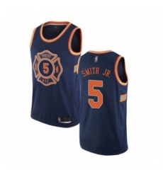 Mens New York Knicks 5 Dennis Smith Jr Authentic Navy Blue Basketball Jersey City Edition 