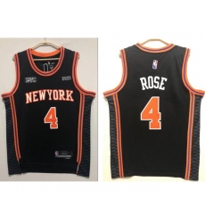 Men's New York Knicks Derrick Rose 4 Black Nike Stitched 2021 Basketball City Player Jersey