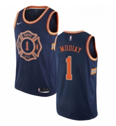 Mens Nike New York Knicks 1 Emmanuel Mudiay Authentic Navy Blue NBA Jersey City Edition 