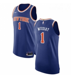 Mens Nike New York Knicks 1 Emmanuel Mudiay Authentic Royal Blue NBA Jersey Icon Edition 