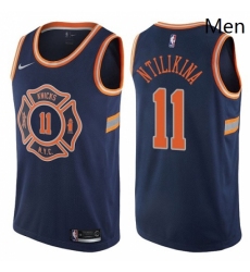 Mens Nike New York Knicks 11 Frank Ntilikina Authentic Navy Blue NBA Jersey City Edition 