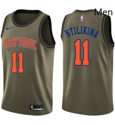 Mens Nike New York Knicks 11 Frank Ntilikina Swingman Green Salute to Service NBA Jersey 