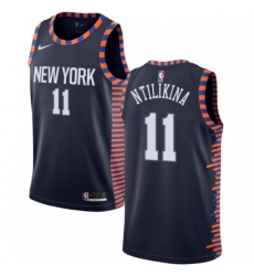 Mens Nike New York Knicks 11 Frank Ntilikina Swingman Navy Blue NBA Jersey 2018 19 City Edition 