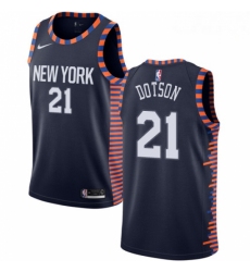 Mens Nike New York Knicks 21 Damyean Dotson Swingman Navy Blue NBA Jersey 2018 19 City Edition 