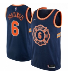 Mens Nike New York Knicks 6 Kristaps Porzingis Authentic Navy Blue NBA Jersey City Edition 