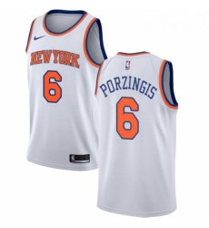 Mens Nike New York Knicks 6 Kristaps Porzingis Swingman White NBA Jersey Association Edition 