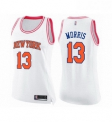 Womens New York Knicks 13 Marcus Morris Swingman White Pink Fashion Basketball Jersey 