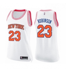 Womens New York Knicks 23 Mitchell Robinson Swingman White Pink Fashion Basketball Jersey 