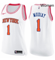 Womens Nike New York Knicks 1 Emmanuel Mudiay Swingman WhitePink Fashion NBA Jersey 
